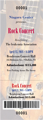 Event Ticket, Full Color PORTRAIT - Music